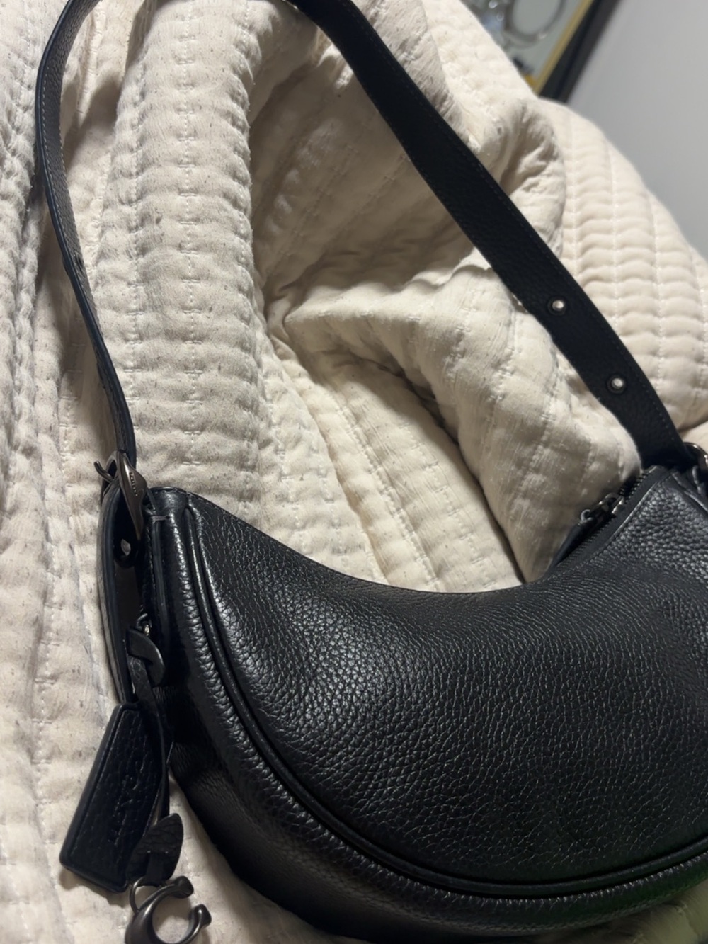 COACH LUNA Black Pebbled Leather Shoulder Bag - Women - Picture 4 of 4